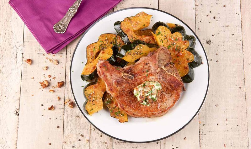 Seared Bone-in Pork Chop with Candied Walnut