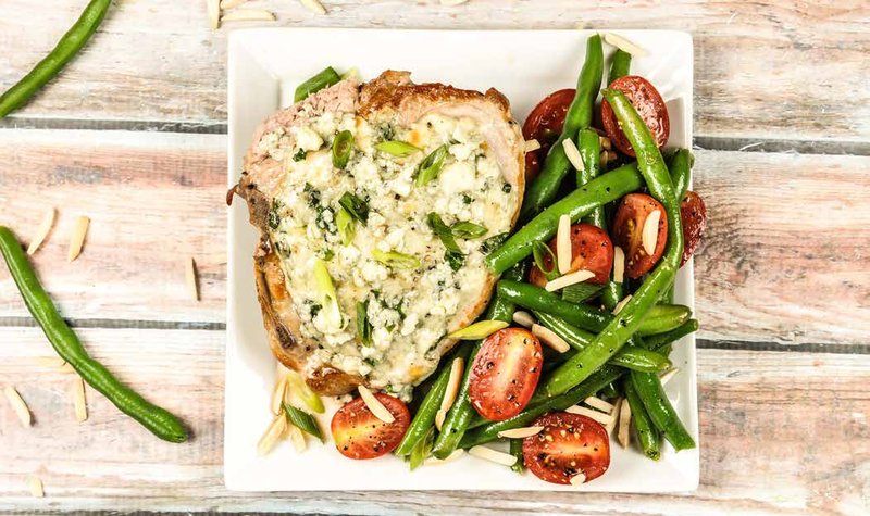 Blue Cheese and Green Onion-Crusted Bone-In Pork Chop