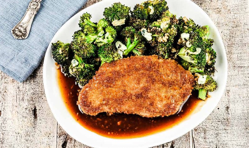 Crispy Rice Pork Chop with Charred Broccoli