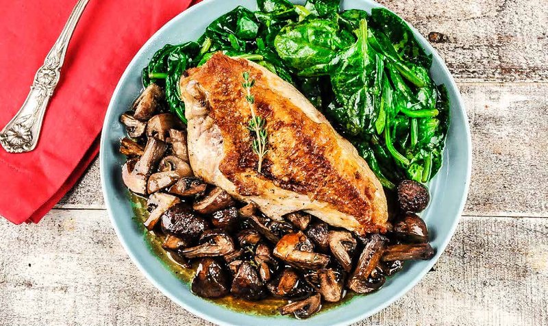 Crispy Skin-on Chicken with Steakhouse Mushrooms