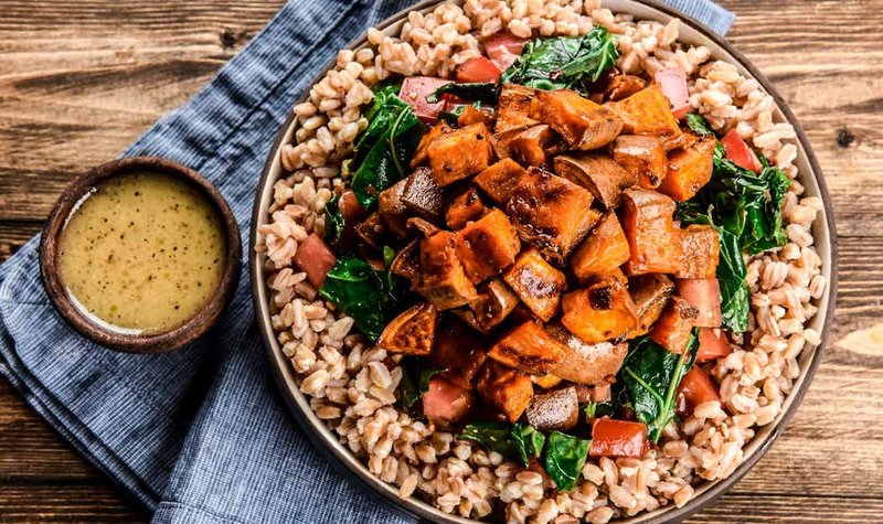 Maple-Roasted Sweet Potato and Farro Bowl