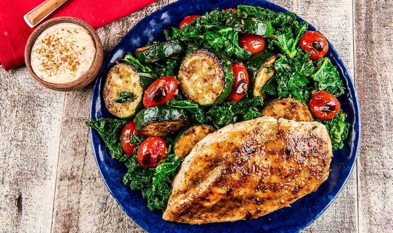 Old Bay Grilled Chicken and Zucchini Sauté