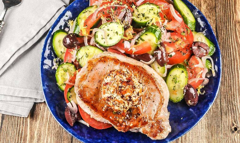 Pork Chop Santorini with Sweety Drop-Kalamata Butter