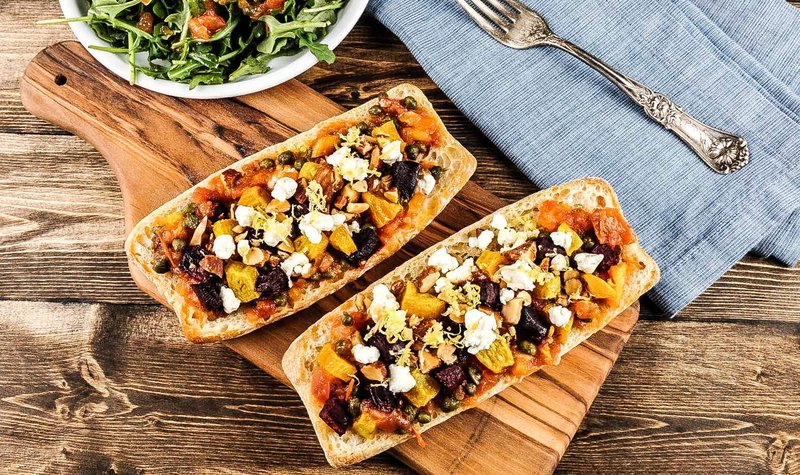 Roasted Beet, Goat Cheese, and Smoked Almond Tartine