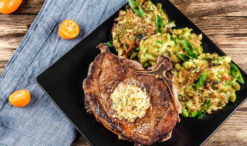 Roasted Bone-In Pork Chop with Kumquat-Cilantro Butter