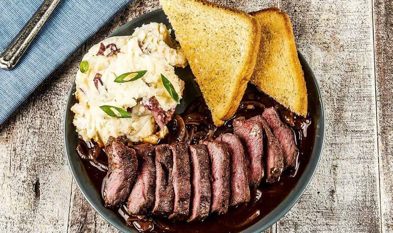 Texas-Style Steak on Toast with Red Onion Gravy