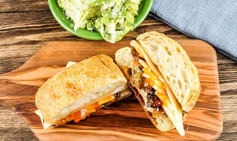 Toasted Apple, Gruyere, and Caramelized Onion on Ciabatta